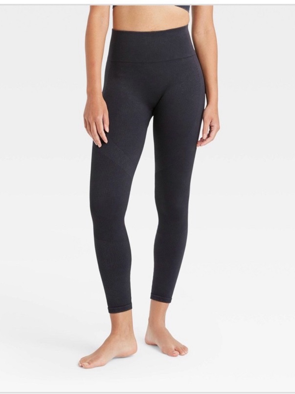 NWT Women's High-Rise Ribbed Seamless 7/8 Leggings - JoyLab XL Black Onyx